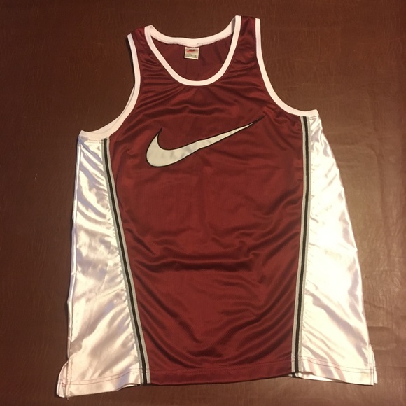 Vtg 90s Nike Big Swoosh Tank Top Jersey Mesh Maroon L - Picture 1 of 11